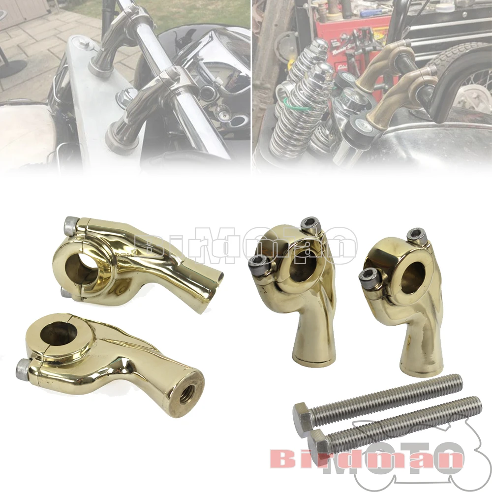 

1" 25MM 22MM Motorcycle Heightening Fixed Clamp Brass Polish Handlebar Risers Mount Kit For Harley Honda Yamaha Cruiser Custom