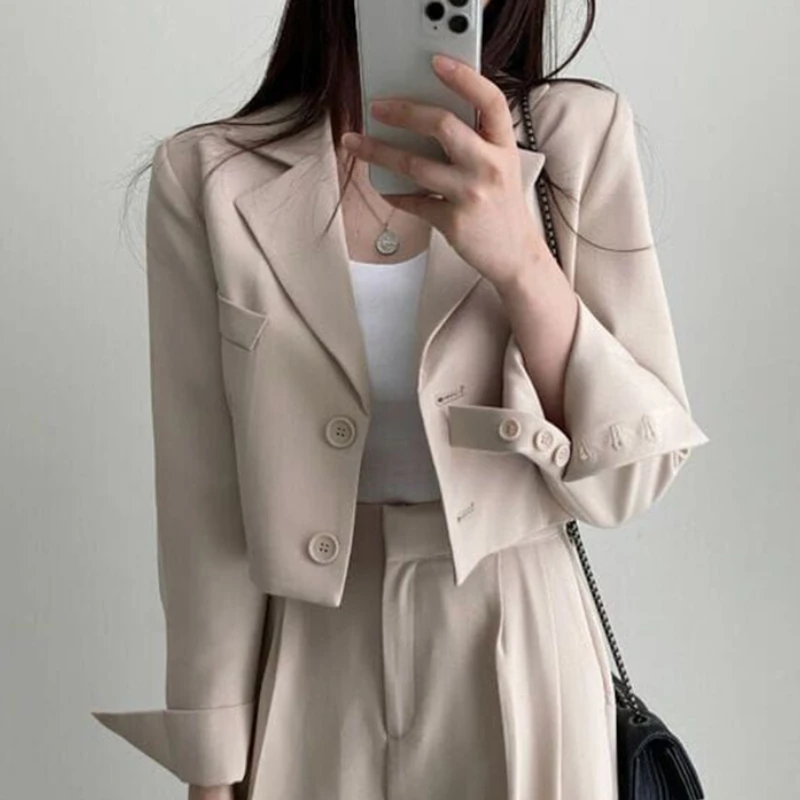Korean Style High Waist Short Suit Coat For Women Simple Loose Notched