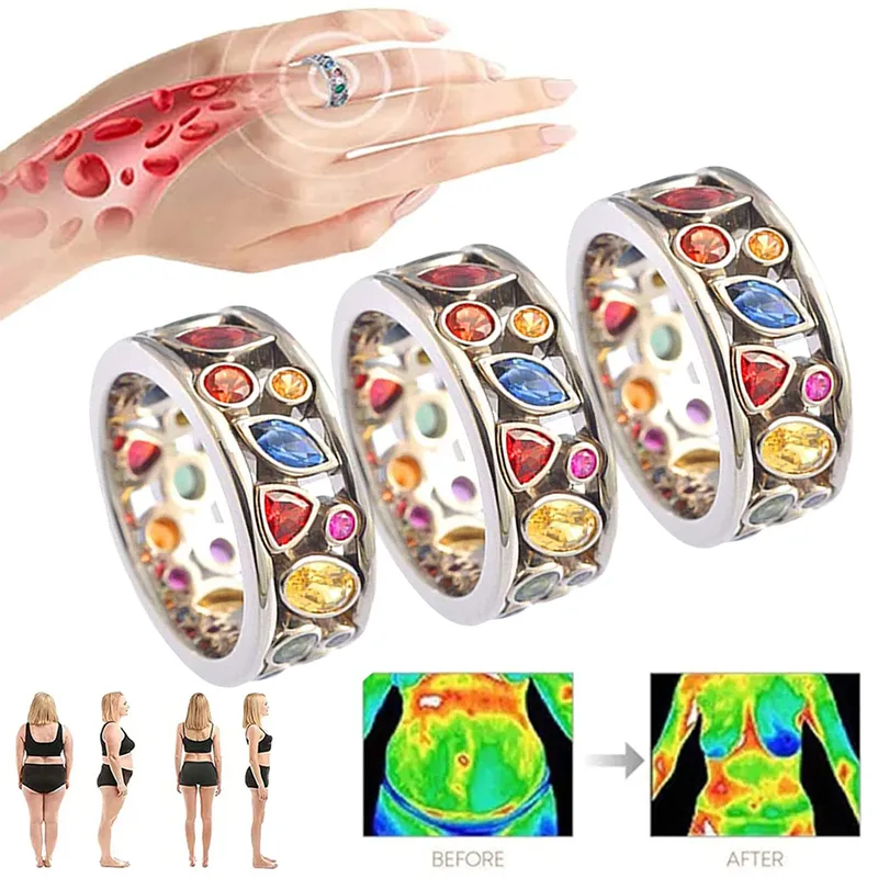 

New Colorful Magnetic Therapy Ring Torina Crystal Quartz Ionix Rings Therapy Quartz Crystal Ring for Weight Loss Lymph Drainage