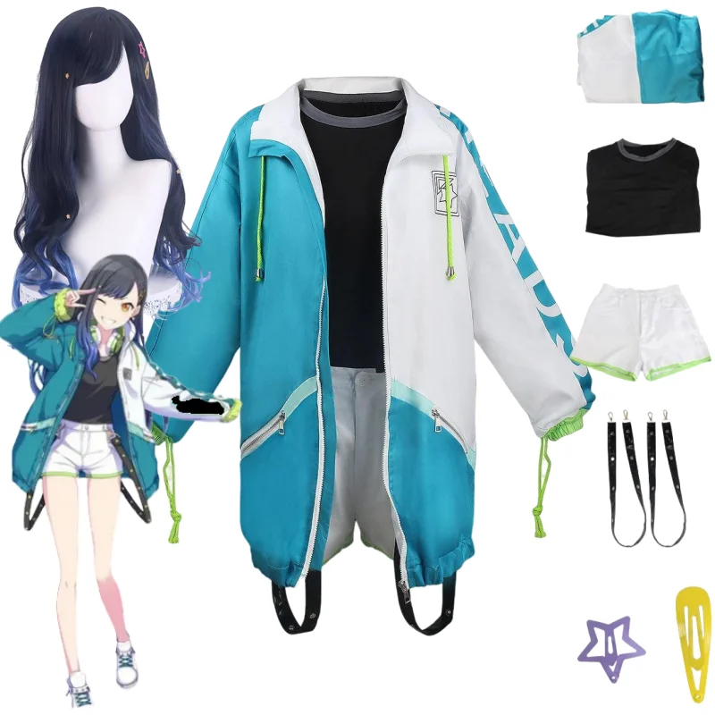 

Anime Project Sekai Colorful Stage! Shiraishi An Cosplay Costume Jacket Wig Short Sleeve Pant Full Suit Halloween Party Clothing