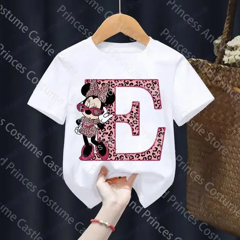 Letter A-Z Minnie Children  T-Shirts Name Combination Disney Kawaii Cartoons Clothes Kids Little Boy Girl Tee Shirts Casua 6