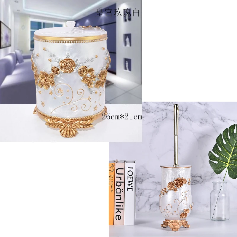 Bathroom Set Vintage Cleaning Brush Toilet Accessories Set Toilet Brush Resin + Stainless Steel Long Handle Restroom Supplies