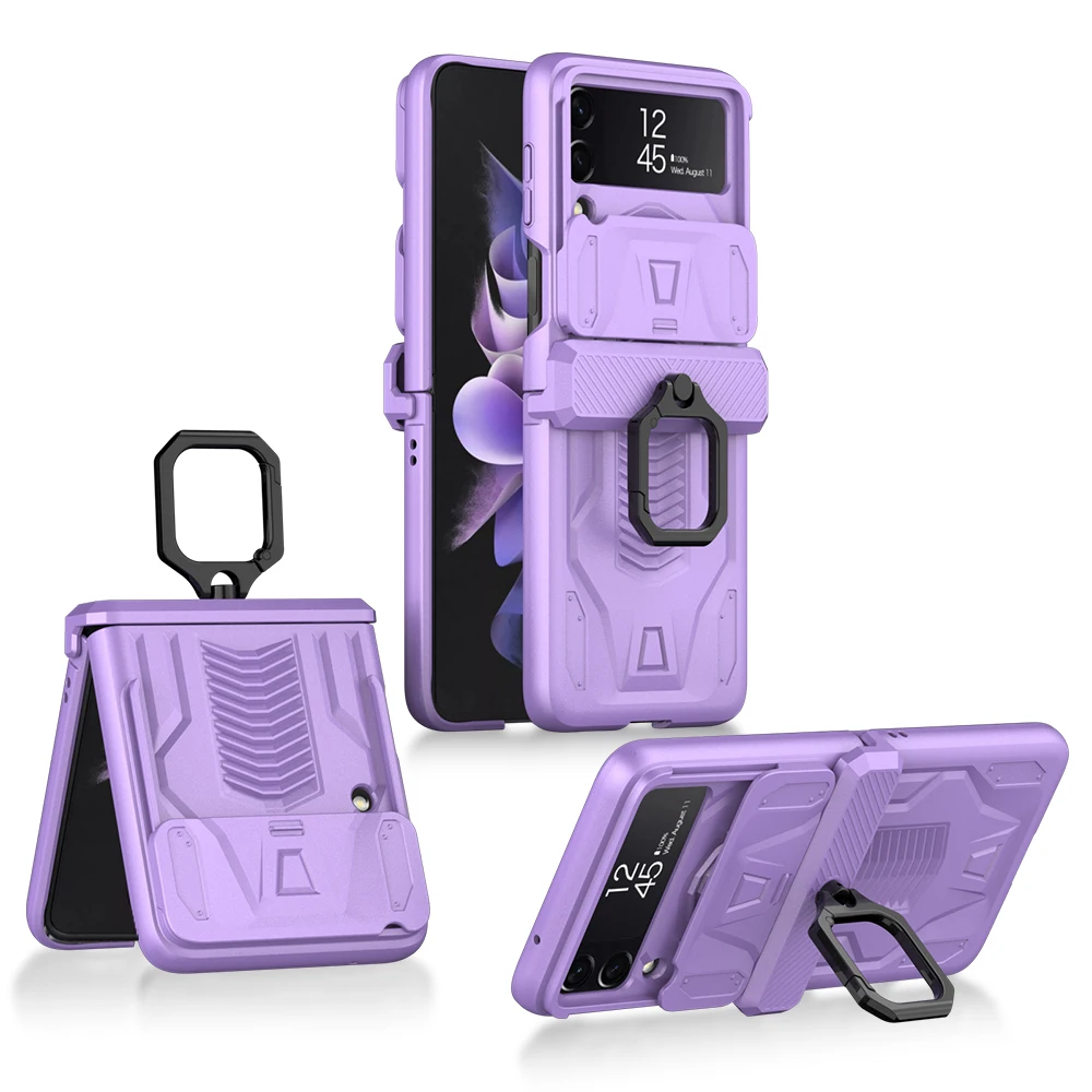 galaxy flip3 case עבור Samsung Galaxy Z Flip 3 5G מקרה יוקרה מגנטי ציר מצלמה שקופיות הגנת טבעת מחזיק קשיח כיסוי עבור galaxy Z Flip3 מקרה z flip3 cover