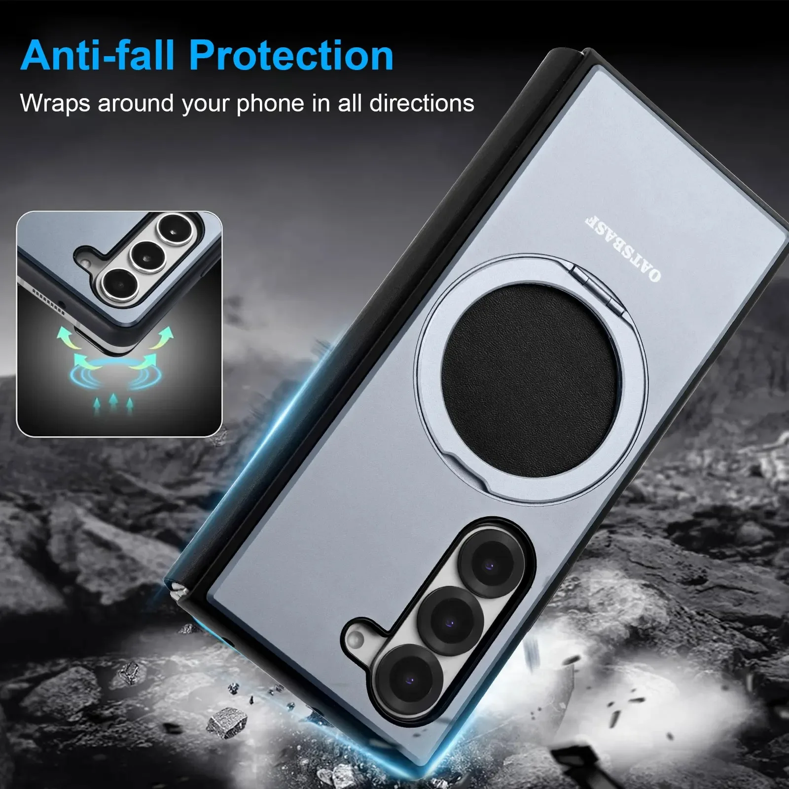 Eary Case for Samsung Galaxy Z Fold 6 5 with MagSafe 360° Rotatable Stand Leather Metal Screen Protector Full Body Flip Cover