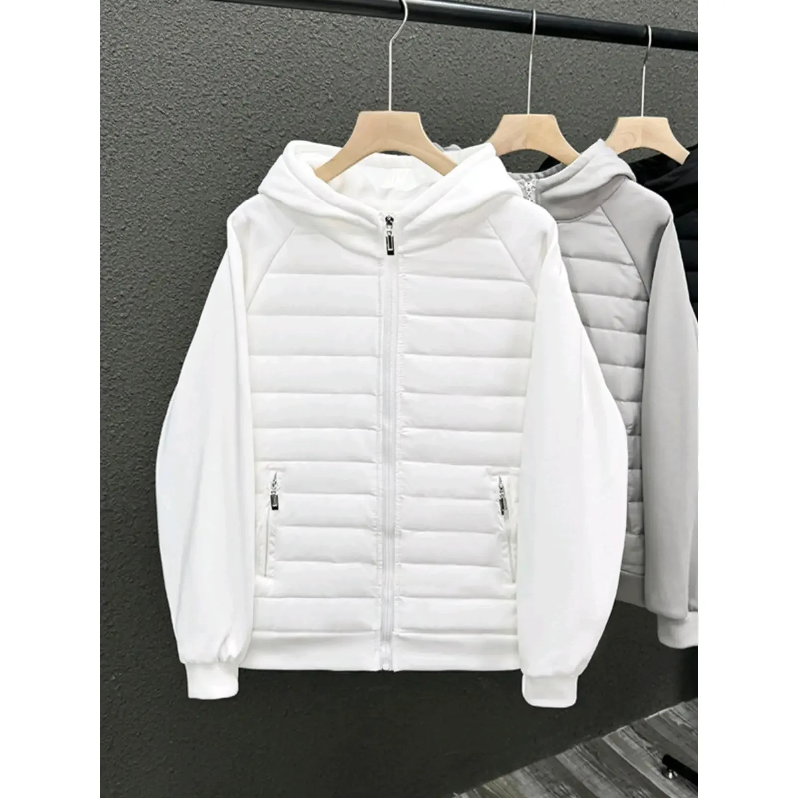 Trendy Hooded Solid Color Cotton Coat Jacket Grey Black White Loose Fit Versatile Casual Unique Couple Style Jacket For Men