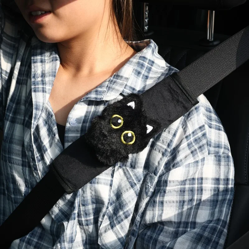 Car Seat Belt Shoulder Protector Cute Black Cat Seat Belt Protective Cover Car Interior Decor Accessories