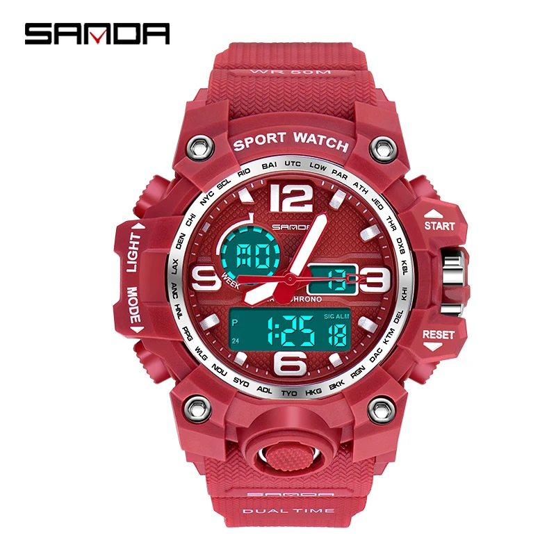 SANDA New Design Women Watches Sports Military Waterproof Watch Analog Digital Watch Ladies Clock Casual Relogio Feminino 842 