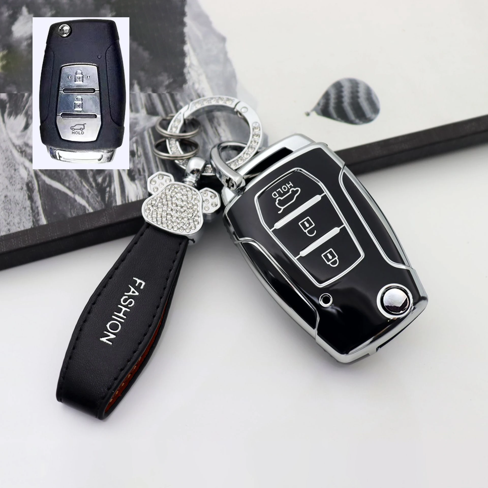 

Fashion TPU for Ssangyong Korando New Actyon C200 3 Button Flip Folding Remote Car Key Case Cover Fob Bag Keychain Accessories