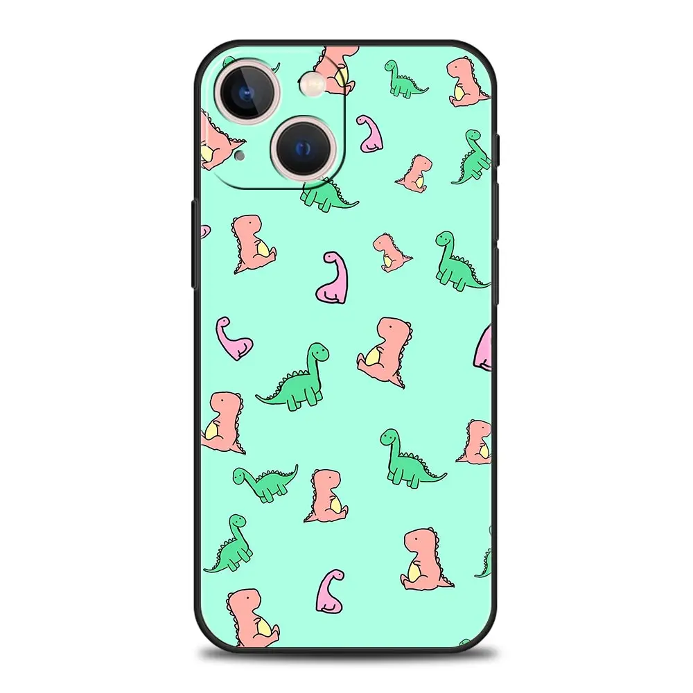 Adorable Dinosaur Bear Couple Silicone Phone Case - Black Protective Cover