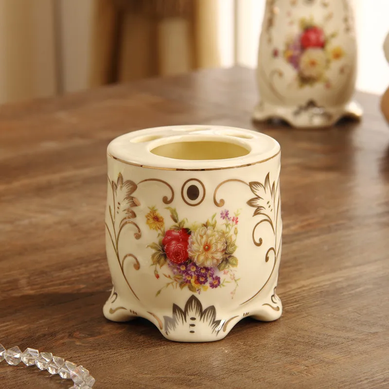 

European style ceramic bathroom supplies, toothbrush holder, brush tube, toothpaste, toothbrush holder, storage rack