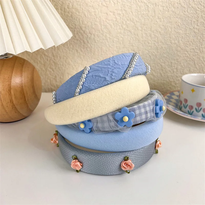 Luxury Handmade Blue Pearl & Flower Hairband