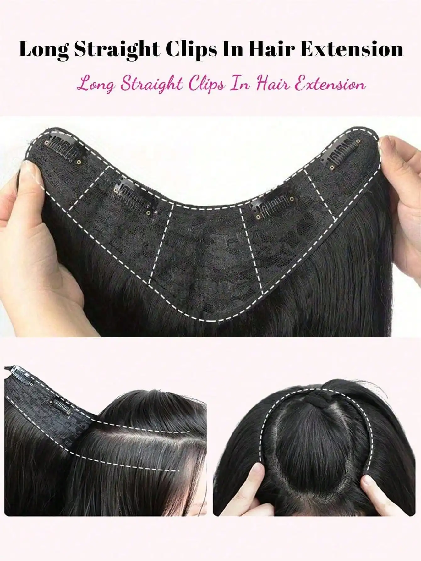 Synthetic Black Curly Clip in Hair Extensions for Women