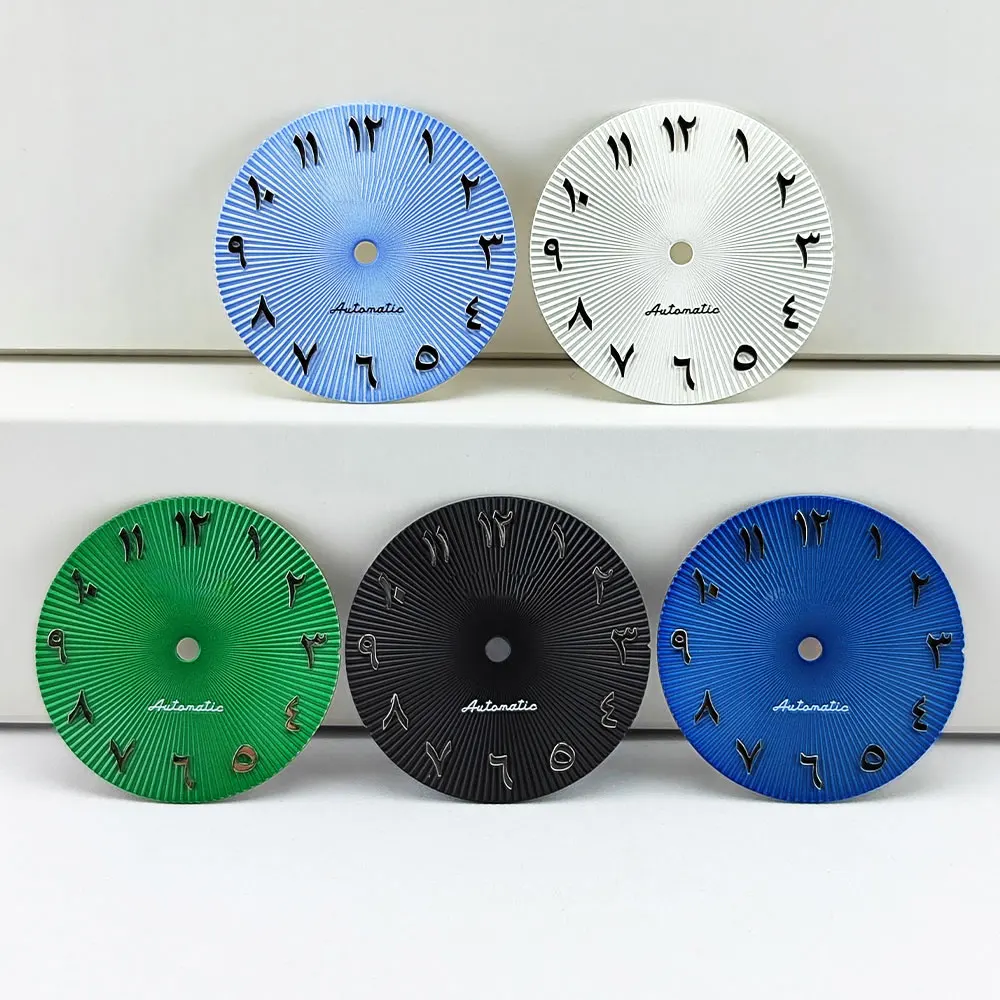 

Арабский циферблат nh35 nh36, не светящийся s-образный циферблат 28,5 мм, холодный синий, белый, зеленый циферблат, выпуклый гофрированный циферблат