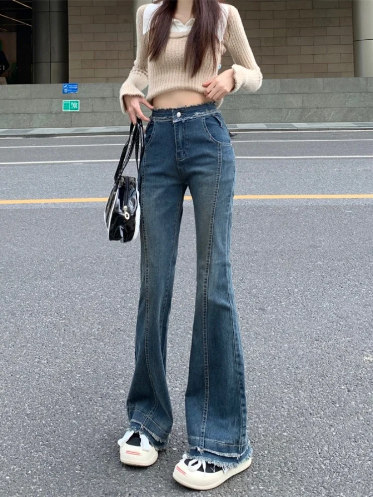 Girl's High Waist Slim Jeans Women's Autumn And Winter Raw Edge Design Sense Small Pants Versatile Flare Pants Fashion