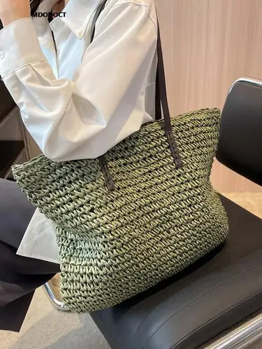 럭셔리 디자인 밀짚 짠 토트 백, 여름 캐주얼 대용량 핸드백 새로운 패션 해변 여성 어깨 심플한 스타일 쇼핑 5
