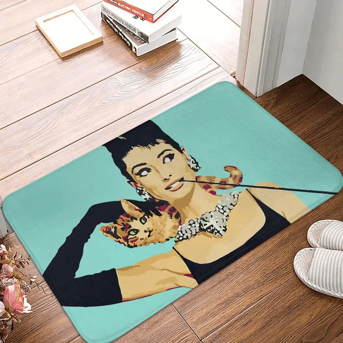 

Retro Anti-Slip Rug Doormat Bath Mat Breakfast At Tiffanys Audrey Hepburn Jewellery Colour Balcony Carpet Welcome Decorative