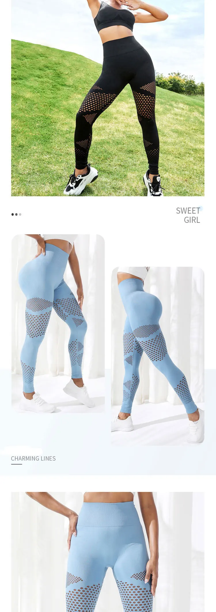 Sexy Hollow Stripe Seamless Leggings Women Fitness Leggings Gym Yoga Pants High Waist Yoga Pants Sports Female Clothing