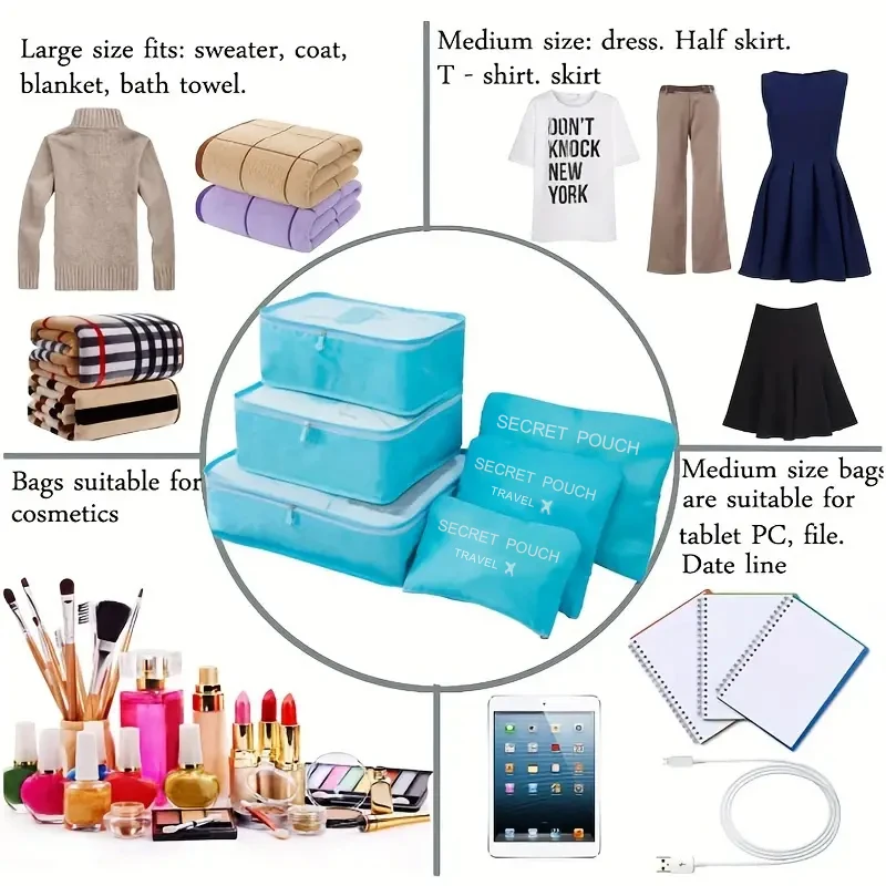 6pcs Travel Storage Bag Large Capacity Luggage Clothes Sorting Organizer Set Suitcase Pouch Case Shoes Packing Cube Bag 4