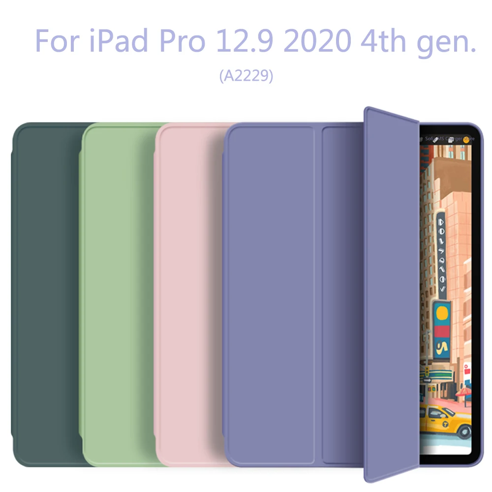 

Чехол для iPad Pro 12,9 дюйма 2020 с держателем для карандашей, умный трехскладной мягкий чехол для iPad Pro12.9 4-го поколения, модель A2229