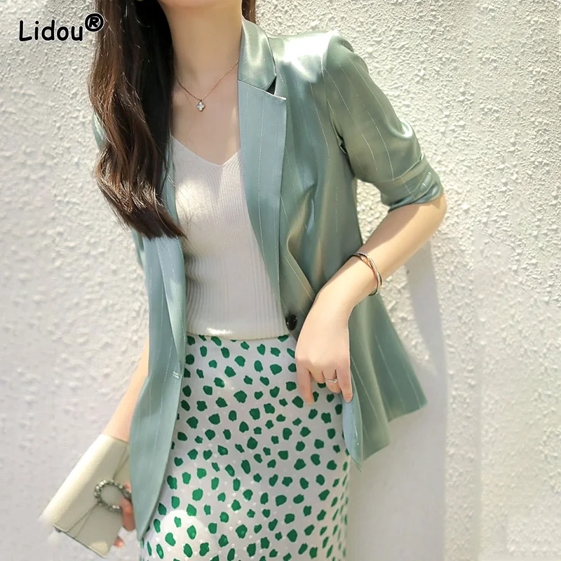 Office Lady Formal Casual Fashion Spring Summer Thin Solid Blazer Premium Women's Clothing 2022 Hipster Temperament Button Slim