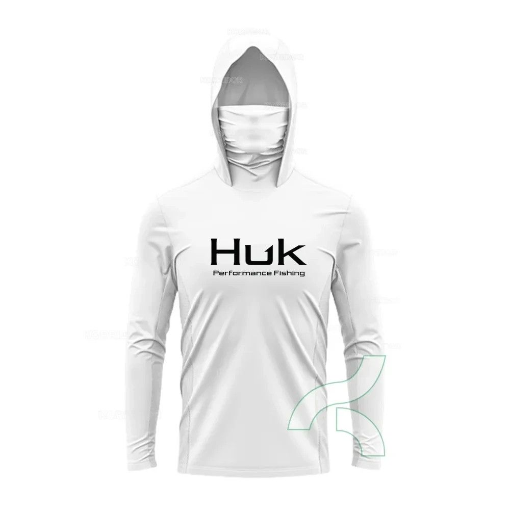 HUK-Camisa de pesca anti-UV manga comprida, camisas com capuz com máscara facial, proteção solar ao ar livre, roupas de pesca, UPF 50 Plus