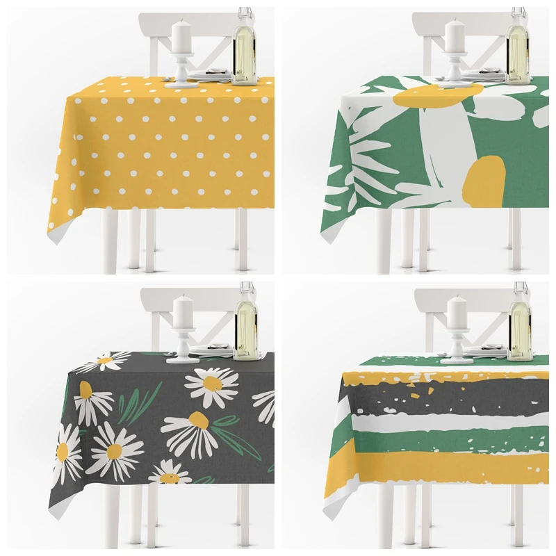 WaterproofTableclothFlowerFloraPlantYellowGreenBlackAntistain