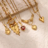 Collier Punk avec pendentif en forme de cœur pour femmes, couleur or, boucle OT en acier inoxydable, chaîne de cou perlée, ras du cou, accessoires de bijoux Y2K 1