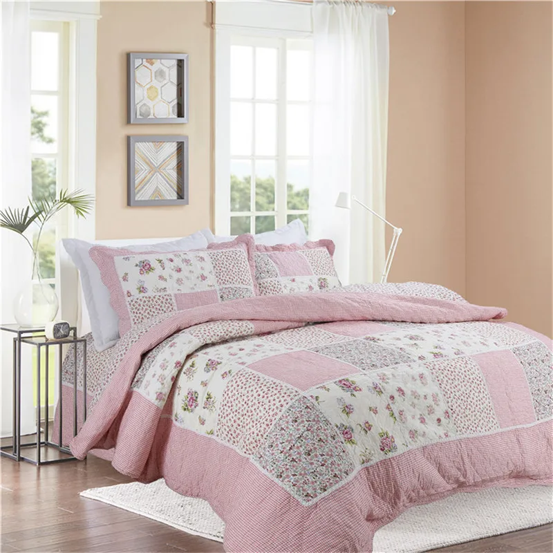 Cotton Quilted Bedspread on the Bed, Plaid, Padded Summer Quilt, Blanket Coverlet, Cubrecam Bed Cover Colcha, Fashion Bedding