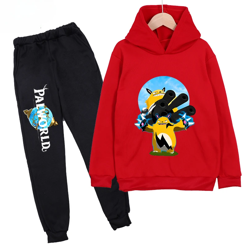 thumbnail image 1 of Conjunto de sudadera y pantalones con capucha de polar con estampado infantil de Palworld, conjunto deportivo de 2 piezas adecuado para conjuntos de niños y niñas, 1 of 5