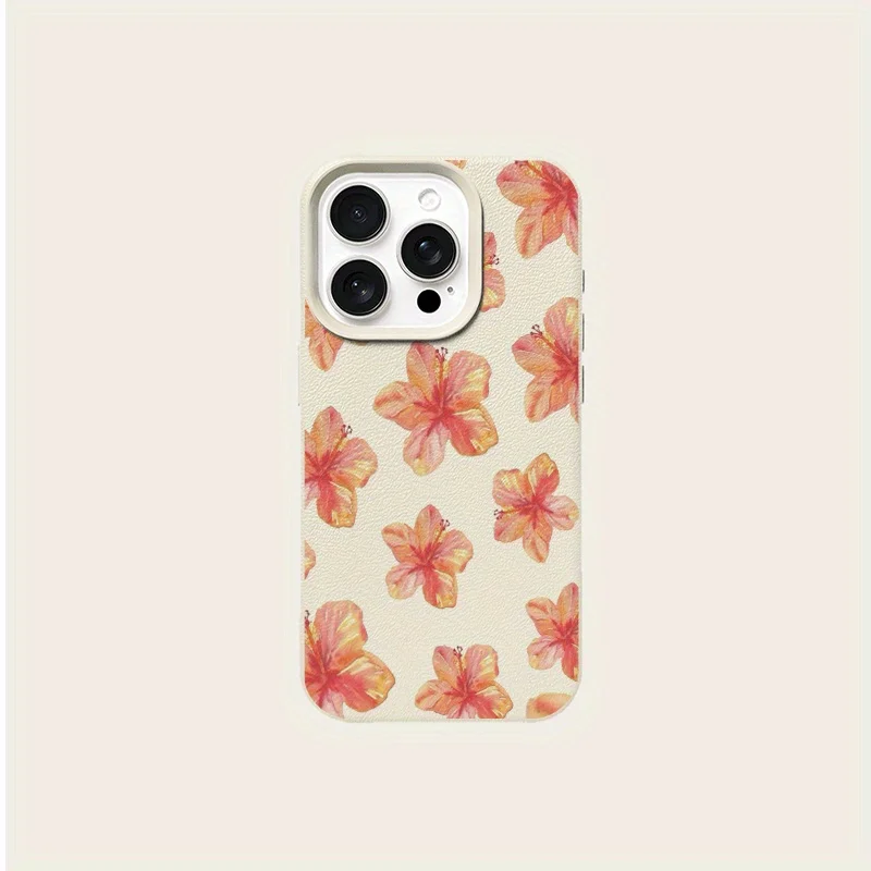 Vibrant Orange Pink Hibiscus Flower Pattern Soft Phone Case