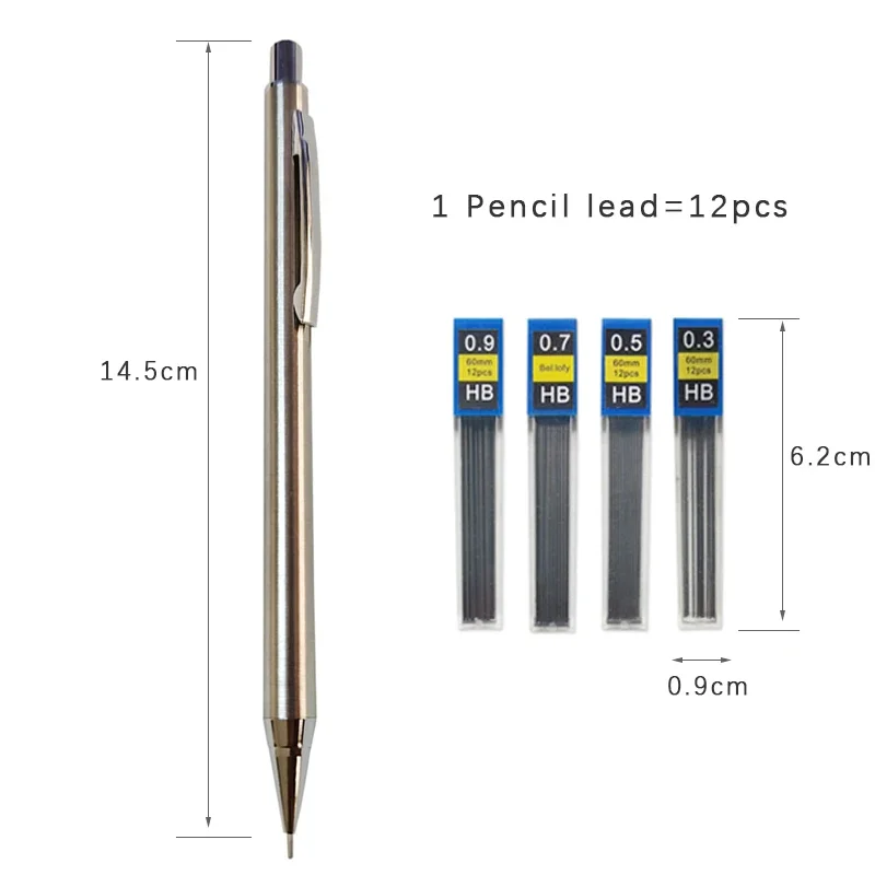 Full Metal Mechanical Pencil 0.3mm/0.5mm/0.7mm/0.9mm High Quality HB Automatic Pencils Writing School Pencils Office Supplies 6