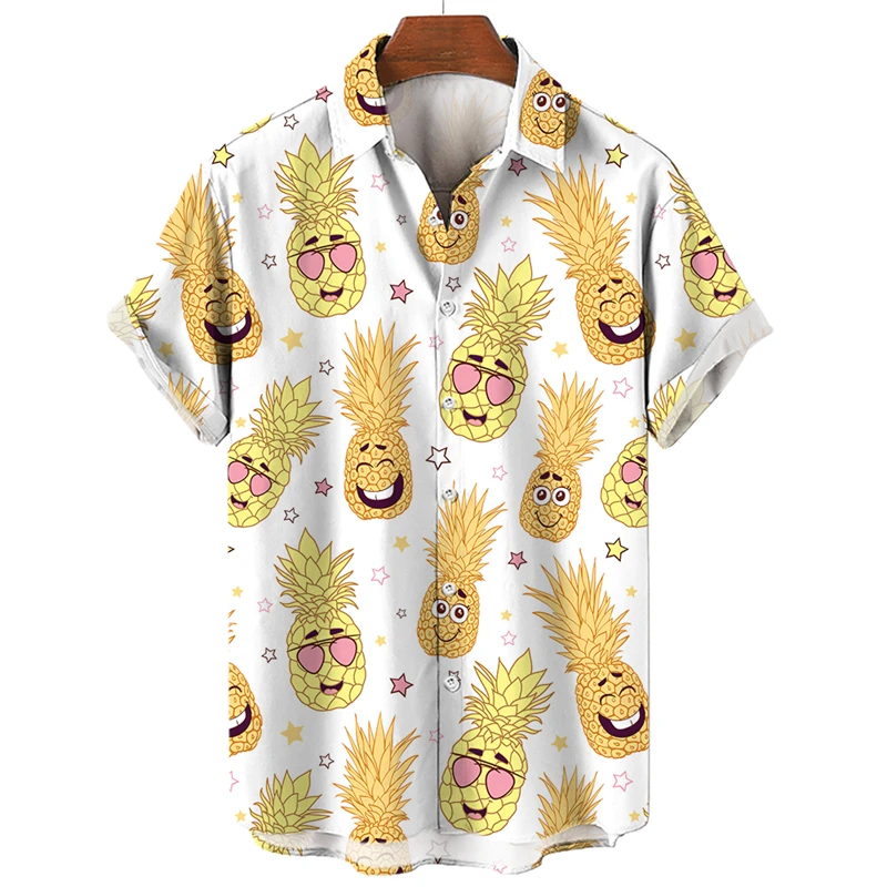 3D Printed Hawaiian Men Shirt Tropical Fruit Pineapple Women Short Sleeve Shirt Leisure Comfortable Top Vacation Beachwear Tops 4