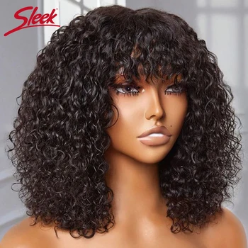 Jerry Curly Short Bob Human Hair Wigs With Bangs Wear To Go Glueless Wig Highlight Honey Water Wave Blonde Colored Wig For Women 1