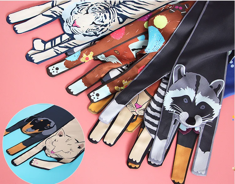 Hot Scarves Three-dimensional Animal Silk Scarf Tiger Cat Dog Parent-child Scarf Unique Design Collocation Bag