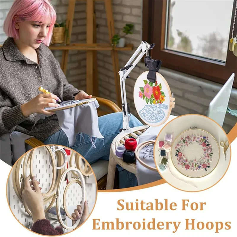 A45G-White Embroidery Stand Kit 8Mm Hole Hand Embroidery Stand 360 Degree Rotating For Hoop