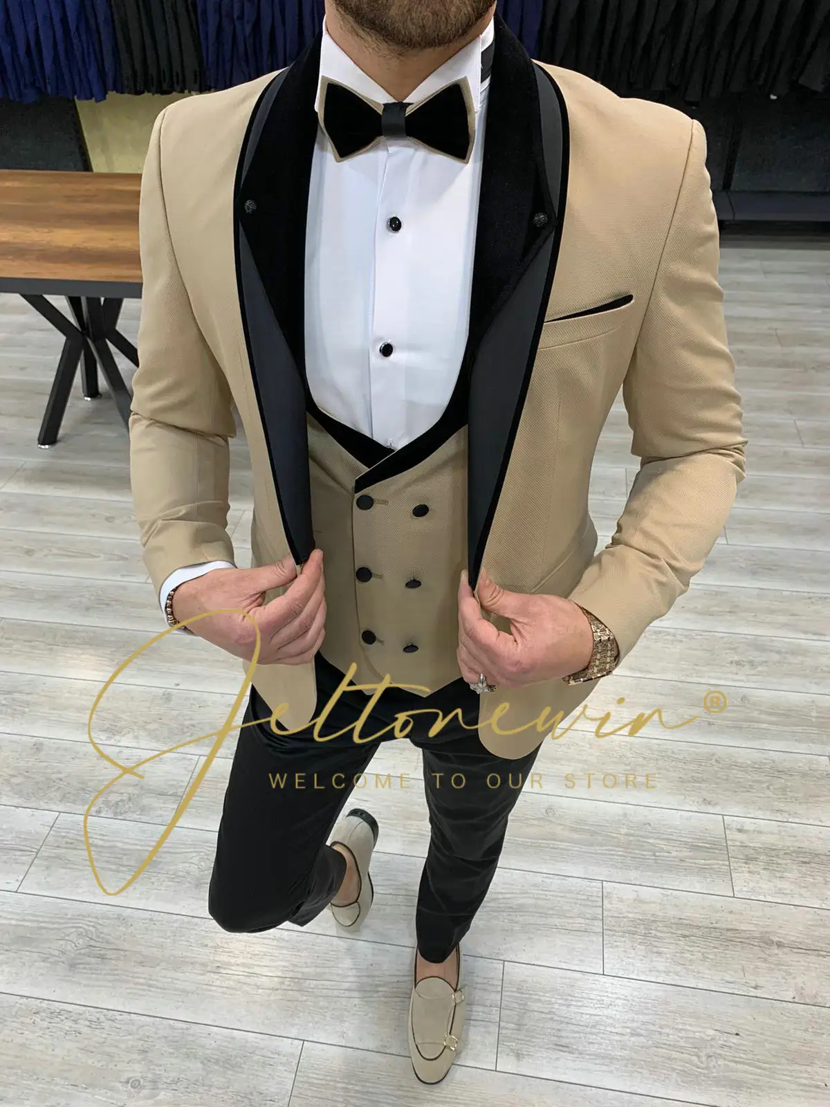 

New 2022 Wedding Dress Three Piece Set Slim Fit Jacket Trousers Double Breasted Vest Luxurious Tuxedo High Quality Blazers