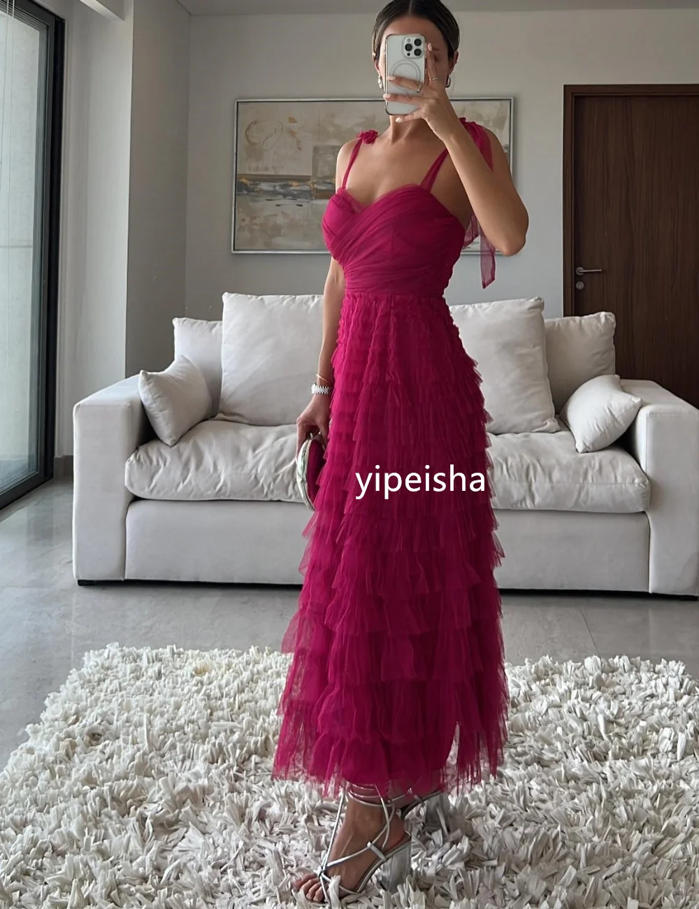High Quality Tulle Pleat A-line Sweetheart Midi Dresses Cocktail Dresses Fashion Elegant Modern Style Simple Intricat