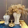 Ceramic General Can Ginger Jar Geometric Fringe Golden Bottle Storage Flower Vase Porcelain Craftwork Home Decoration 4