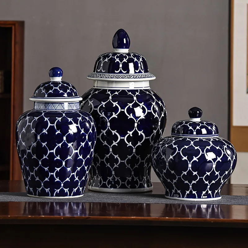 Blue Background Celadon Vase Flower Vase French Living Room Entrance Coffee Table Wine Cooler Study New Chinese Style Ornaments 2