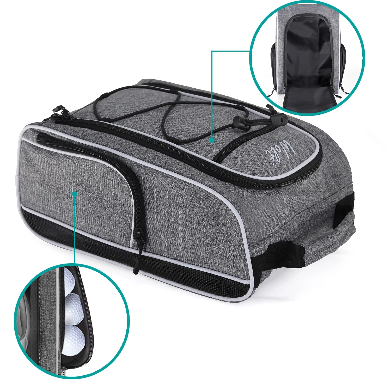Wolt Golf Shoe Bag - Sports & Travel Shoes Carrier Bags with Ventilation & Double Outside Accessory Pocket for Socks, Tees, Golf