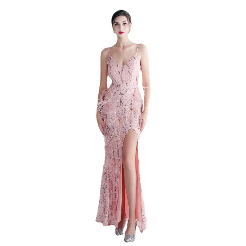 

Women's Body Fitting Elegant Banquet Long Suspender Evening Dresses