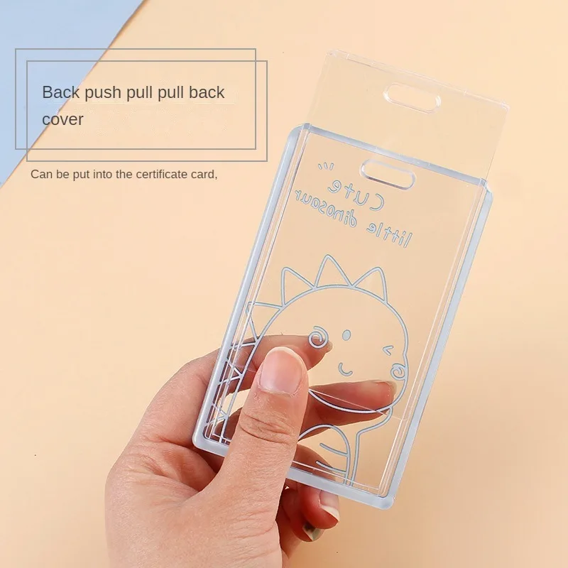 Transparent Cartoon Acrylic Card Case for Kids Student ID Card Case Bell Keyring Buckle Protection Sleeve