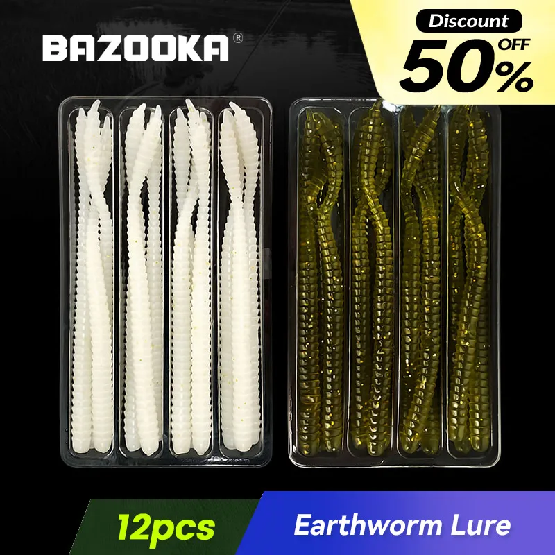 

Bazooka 12pcs Fishing Lures Soft Bait Silicone Worm Wobblers Easy Shiner Swimbait Shad Spinner Jig Head Minnow Tackle Carp Bass