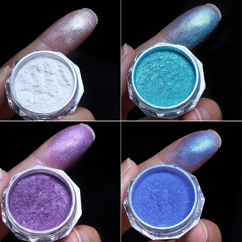 Black Metal Chrome Powder 1Jar Aurora Pearl White Mirror Effect Colorful Glitter Rubbing Dust On Manicure DIY Decoration