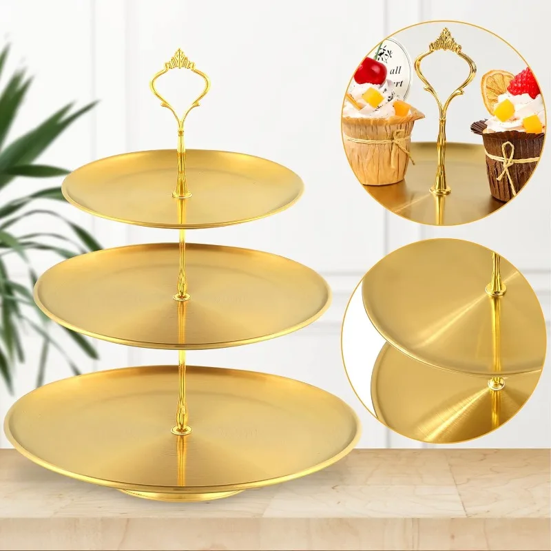 2/3 Layer Stainless Steel Cake Stand Fruit Tray Restaurant Detachable Dessert Rack Gold Silver Fruit Plate Snack Candy Tray