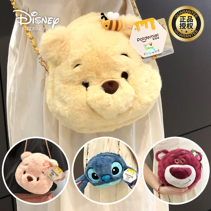 

Kawaii Disney Shoulder Bag Winnie The Pooh Stitch Stuffed Plush Poof Cartoon Lotso Coin Purse Plush Bag For Girl Christmas Gift
