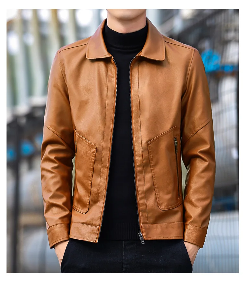 Spring New Solid Color Pu Leather Jackets Men's Casual Motorcycle Faux Leather Coats Autumn Outerwear Slim Biker Tops Clothing blue leather jacket mens