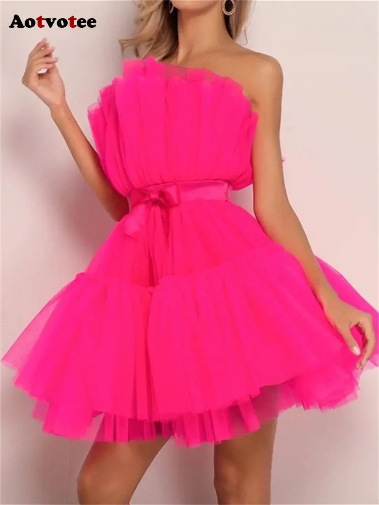 Vestidos De Tul Vestido Sin Tirantes Vantexi Para Mujer - Con