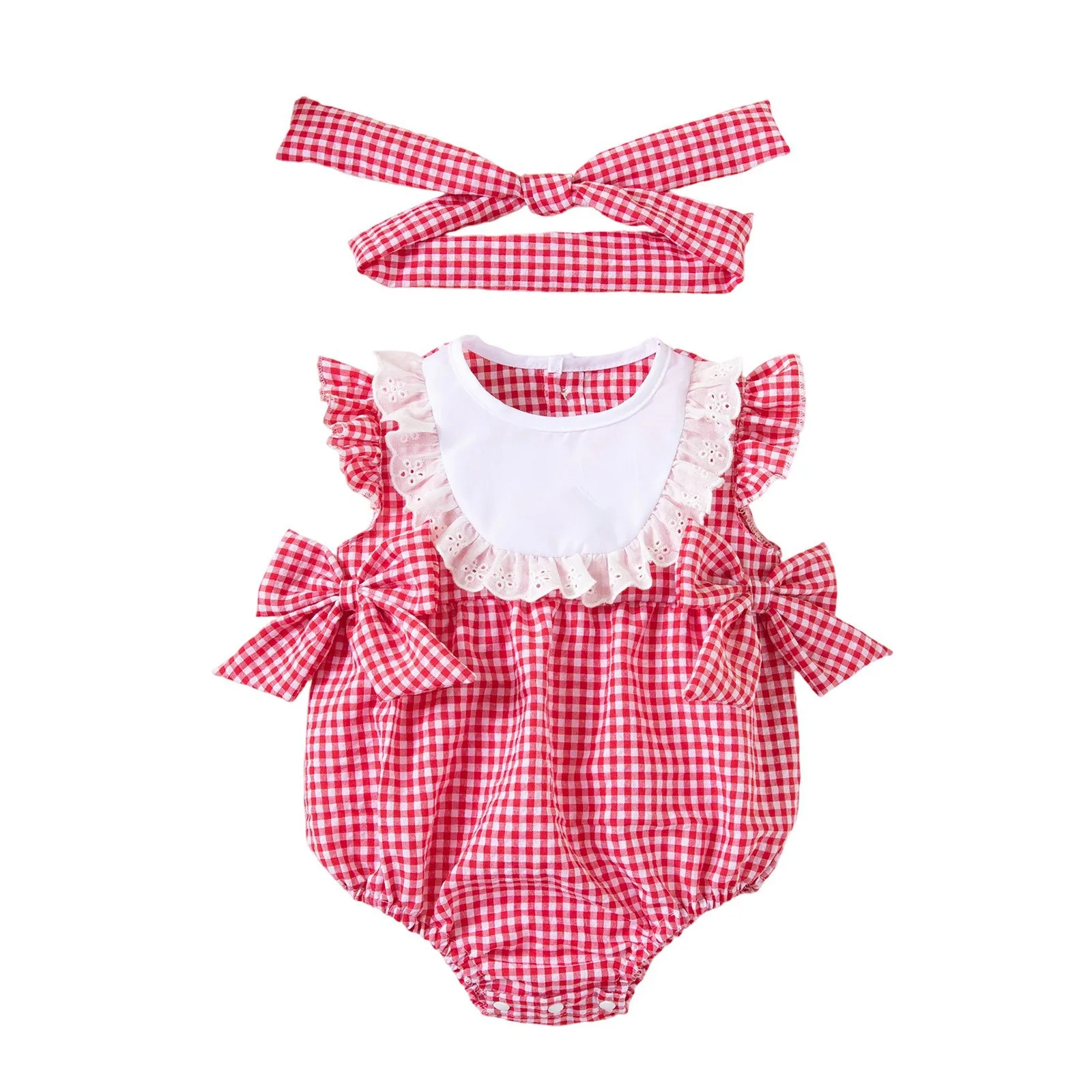 Gingham Lace Baby Girl Set 5