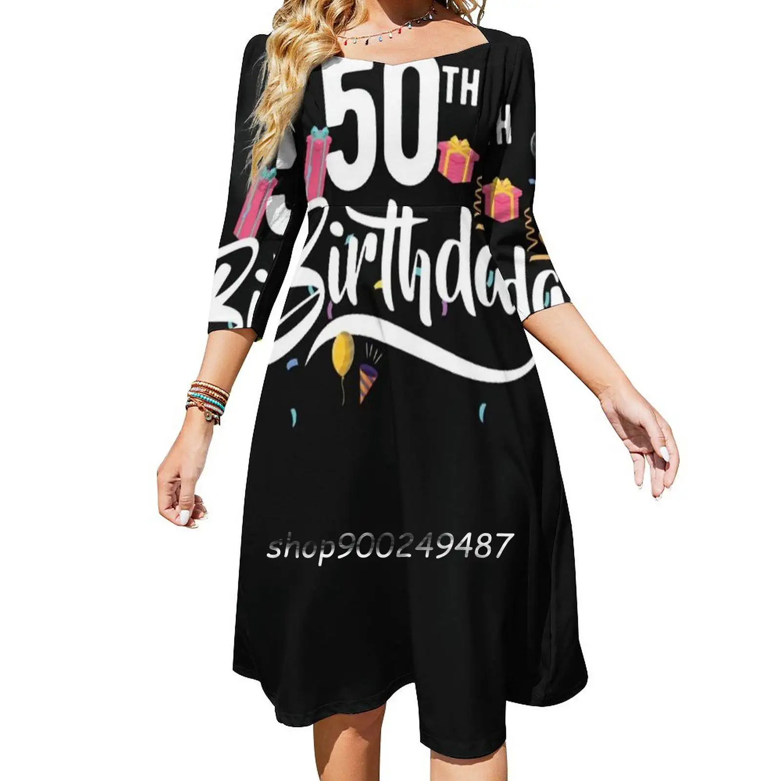 50Th Birthday Sweet Elegant Dress Women Coreano Kawaii Square Collar Dress 50 Anni 50 ° Compleanno 50 Anni 50